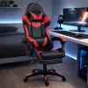 LEAN draaibare gaming bureaustoel met voetsteun en kussens, zwart en rood