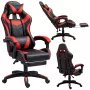LEAN draaibare gaming bureaustoel met voetsteun en kussens, zwart en rood
