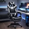 LEAN draaibare gaming bureaustoel met voetsteun en kussen, zwart en wit