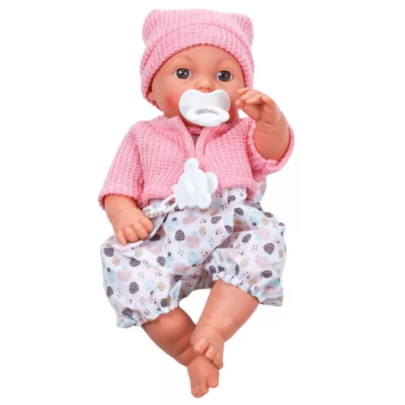 LEAN TOYS 24440 babypop met muts, trui & fopspeen, geluidseffecten (35 cm)
