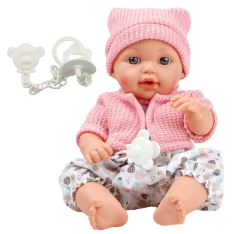 LEAN TOYS 24440 babypop met muts, trui & fopspeen, geluidseffecten (35 cm)