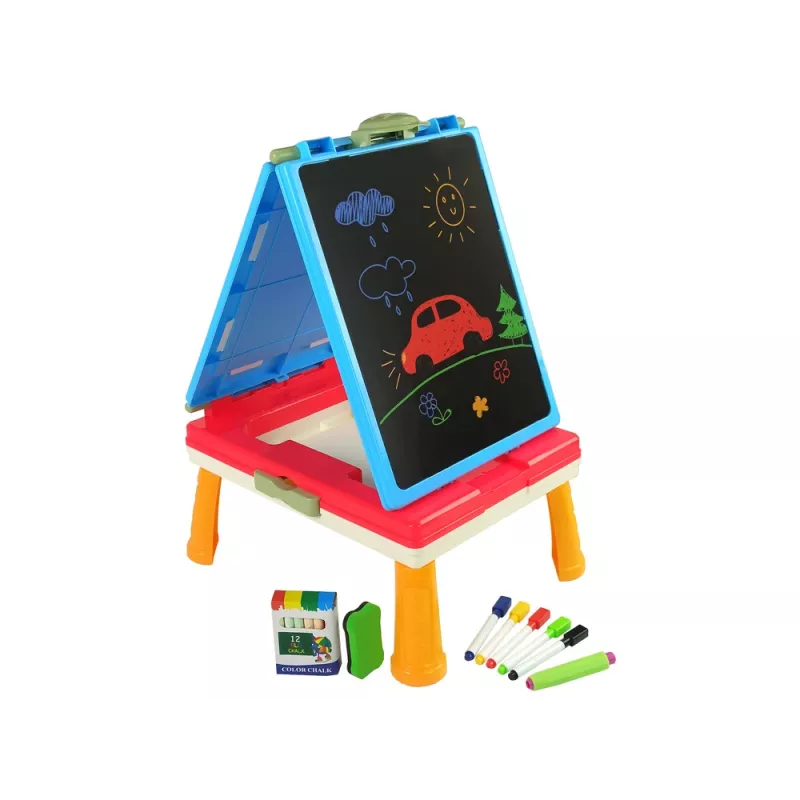 LEAN TOYS 3-in-1 magnetisch krijtbord, blauwe speeltafel