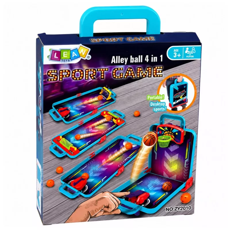 LEAN TOYS 3-in-1 mini arcade game – draagbare tafelbasketbal, flipper & bowlingkoffer (meerkleurig)
