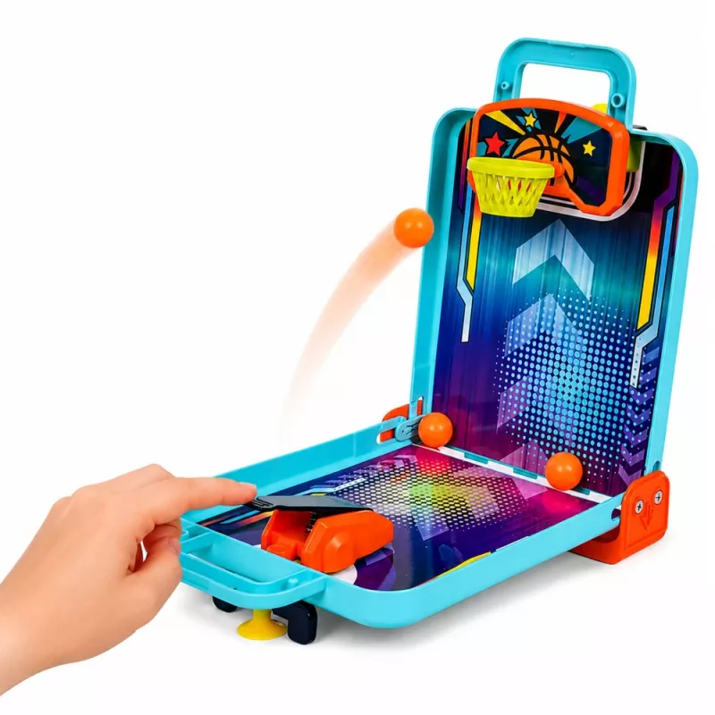 LEAN TOYS 3-in-1 mini arcade game – draagbare tafelbasketbal, flipper & bowlingkoffer (meerkleurig)