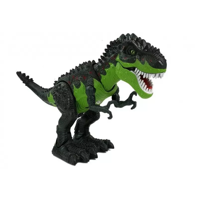 LEAN TOYS 7740 op batterijen werkende interactieve T-Rex-dinosaurus met eierleggen, neveleffect, geluids- en lichteffecten - groen