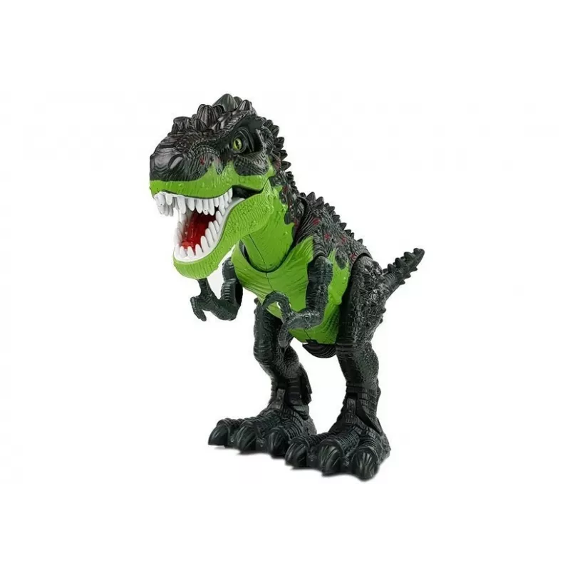 LEAN TOYS 7740 op batterijen werkende interactieve T-Rex-dinosaurus met eierleggen, neveleffect, geluids- en lichteffecten - groen