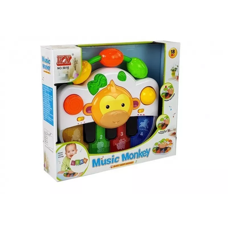 LEAN TOYS piano met aapje voor baby - geluid en licht