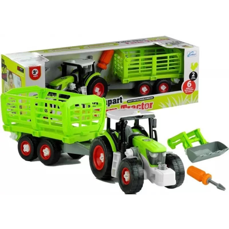 LEAN TOYS montage-tractor met open aanhanger 43 cm