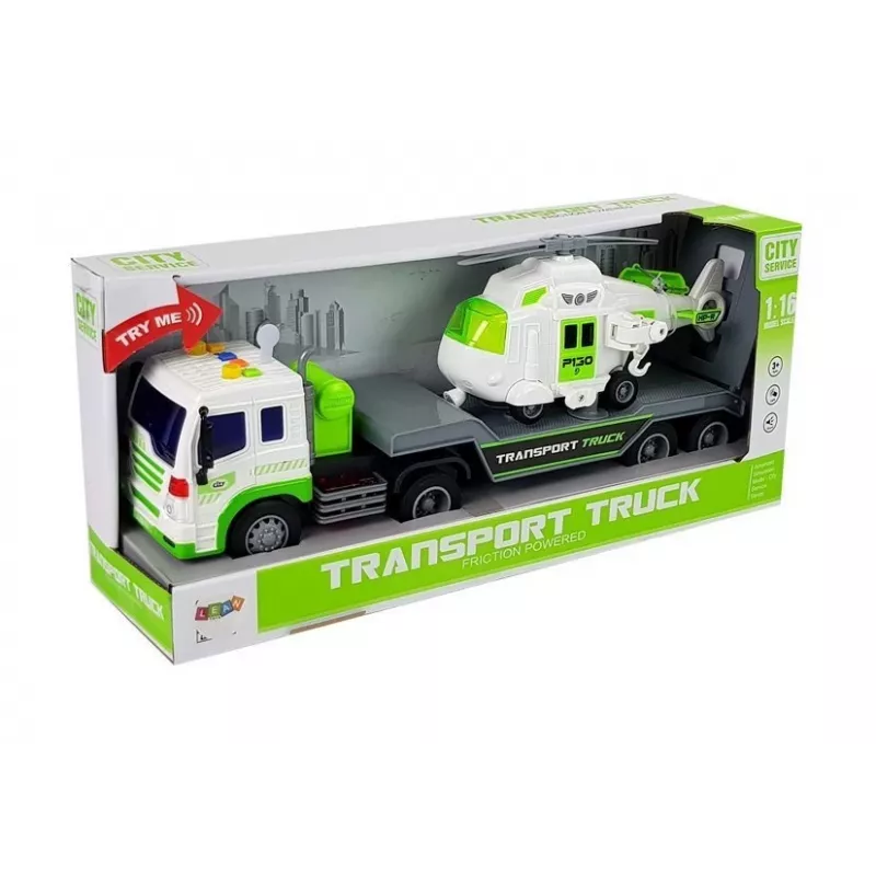 LEAN TOYS auto transporter op batterijen 1:16 met helikopter
