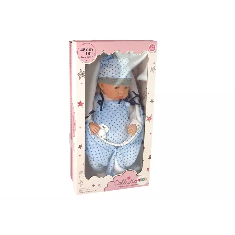 LEAN TOYS babypop 46 cm blauwe fopspeen sterrendeken