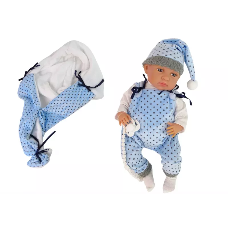 LEAN TOYS babypop 46 cm blauwe fopspeen sterrendeken