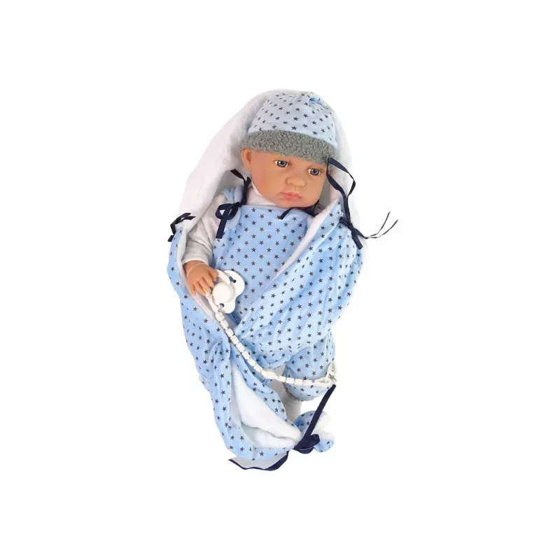LEAN TOYS babypop 46 cm blauwe fopspeen sterrendeken