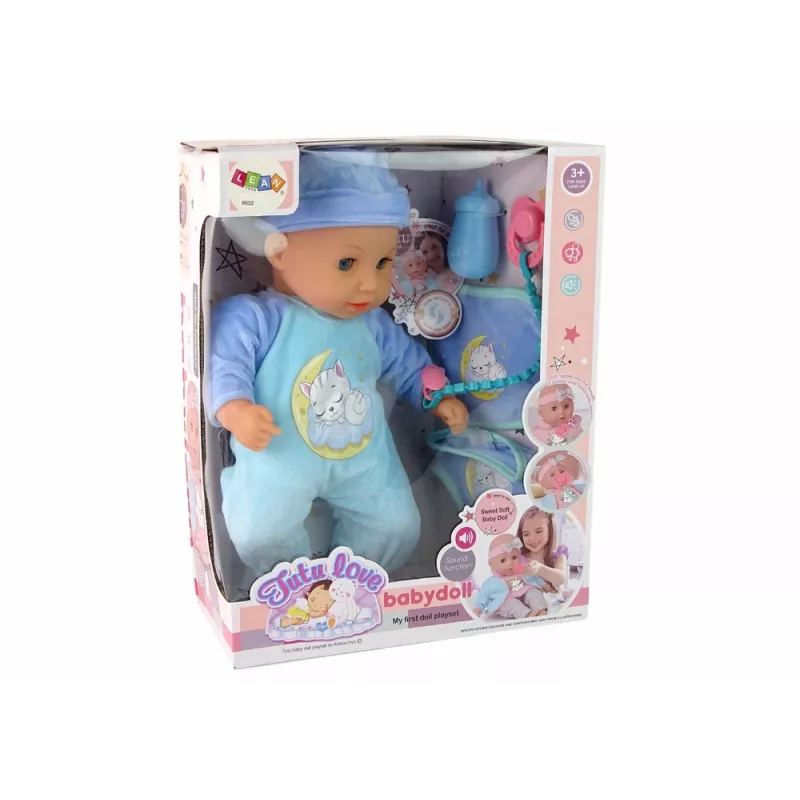 LEAN TOYS babypop geluid fopspeen slab blauwe kat pyjama