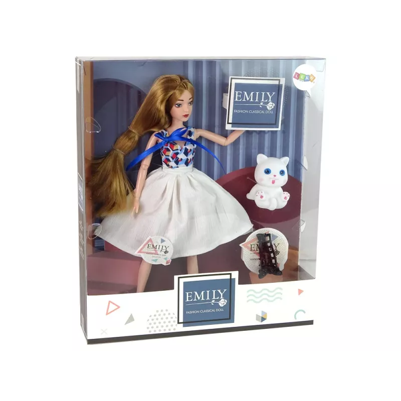 LEAN TOYS Babypop met kat, lang bruin haar