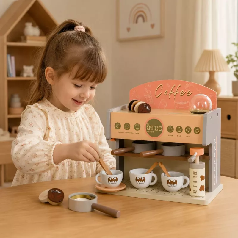 LEAN TOYS barista set koffiezetapparaat houten accessoires roze