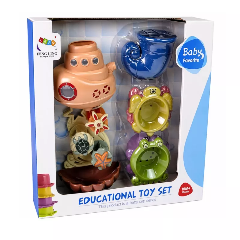 LEAN TOYS Badspeelgoedset: schip, zeedieren, waterval, zuignappen