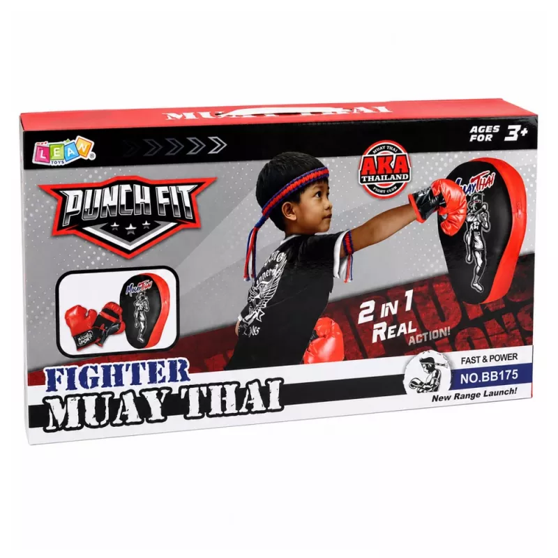 LEAN TOYS 2-in-1 Muay Thai bokstraining set met handschoenen en focus-pads, Zwart