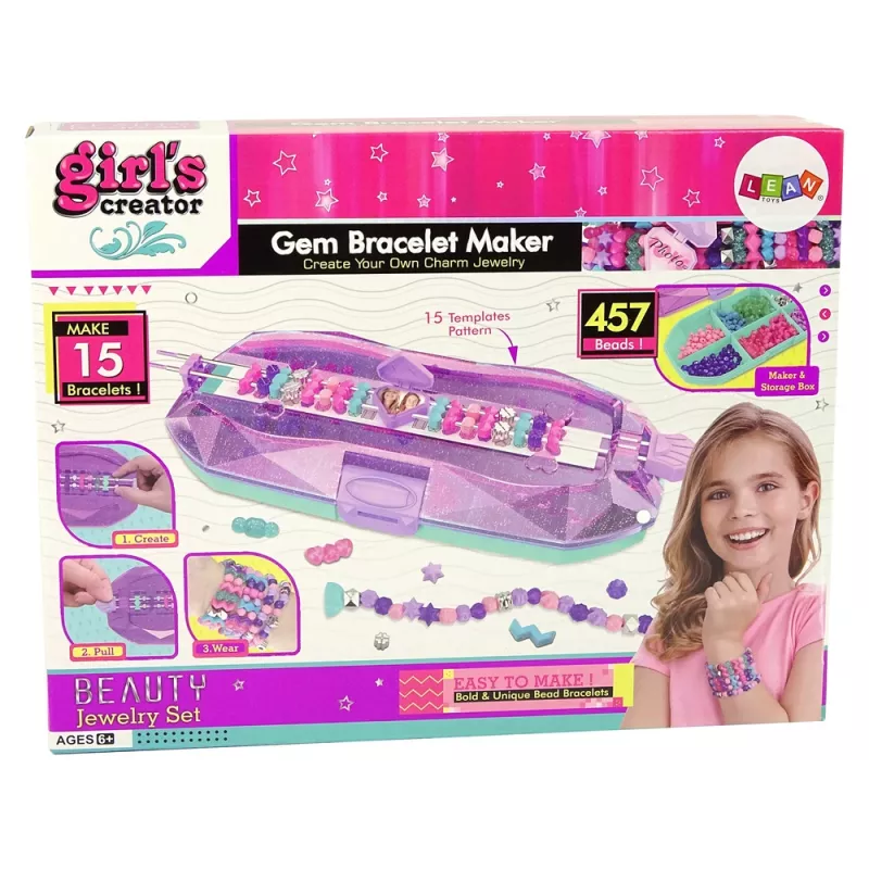 LEAN TOYS Armbandmaakset met kleurrijke kralen en opbergbox