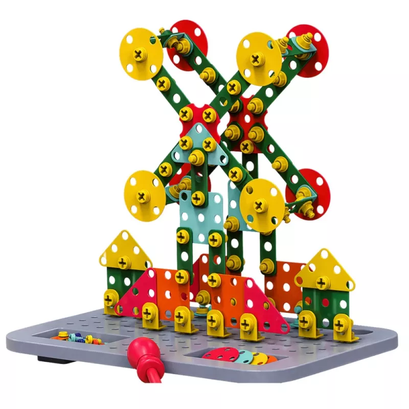 LEAN TOYS Bouwblokken in een doos DIY bouwpakket met schroevendraaier