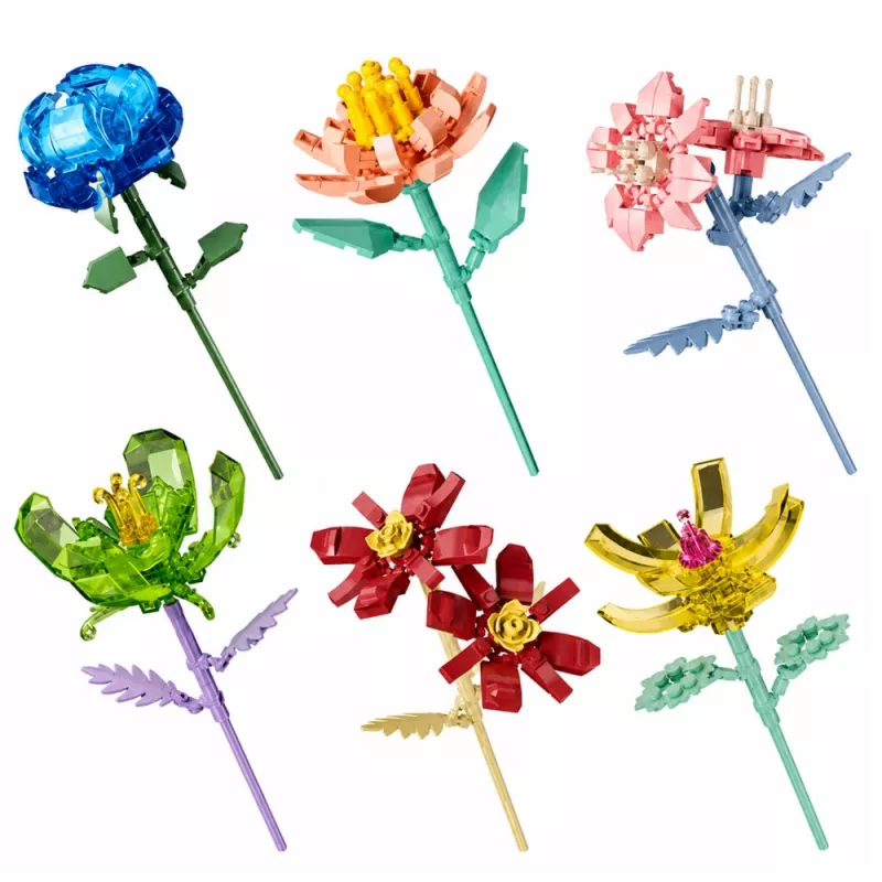 LEAN TOYS bouwstenen enkele bloem met steel bonte mix 71-106 delen