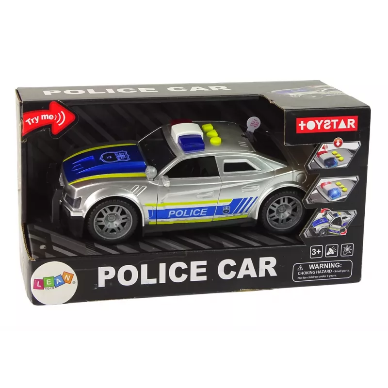 LEAN TOYS Auto politie 1:14 licht geluid zilver