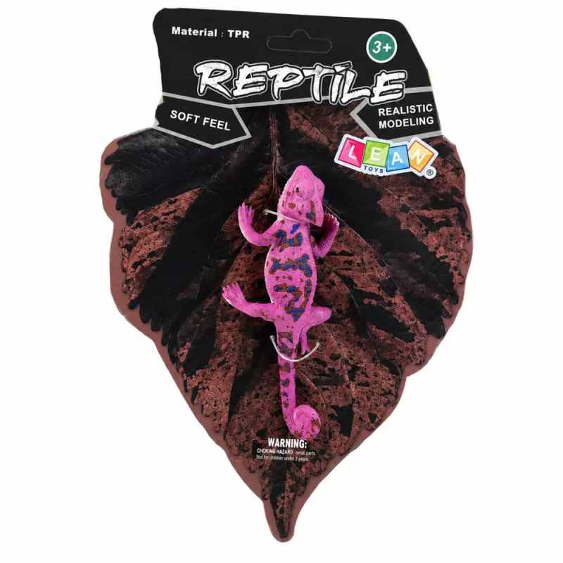 LEAN TOYS kameleon rubber figuur rekbaar realistisch paars reptiel 14 cm