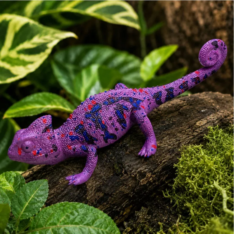 LEAN TOYS kameleon rubber figuur rekbaar realistisch paars reptiel 14 cm