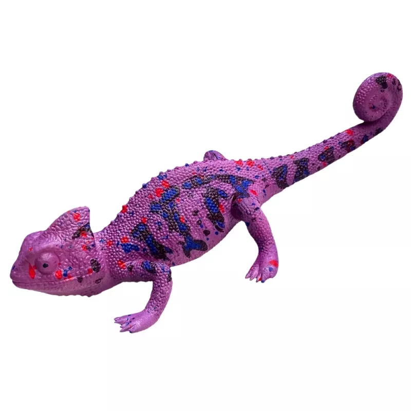 LEAN TOYS kameleon rubber figuur rekbaar realistisch paars reptiel 14 cm