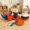 LEAN TOYS kinderservies bamboevezel, blauw en oranje, 15-delige set