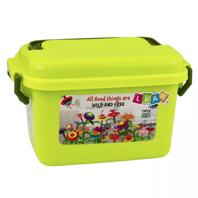 LEAN TOYS bouwstenen bloemen kleurrijke bloementuin in karton 73 stuks