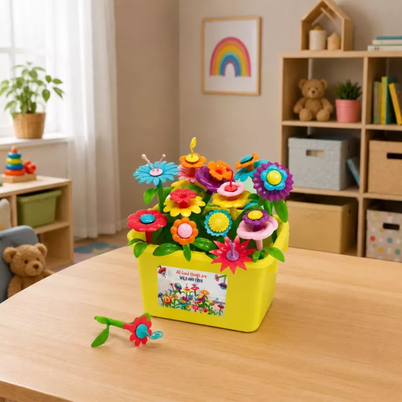 LEAN TOYS bouwstenen bloemen kleurrijke bloementuin in karton 73 stuks