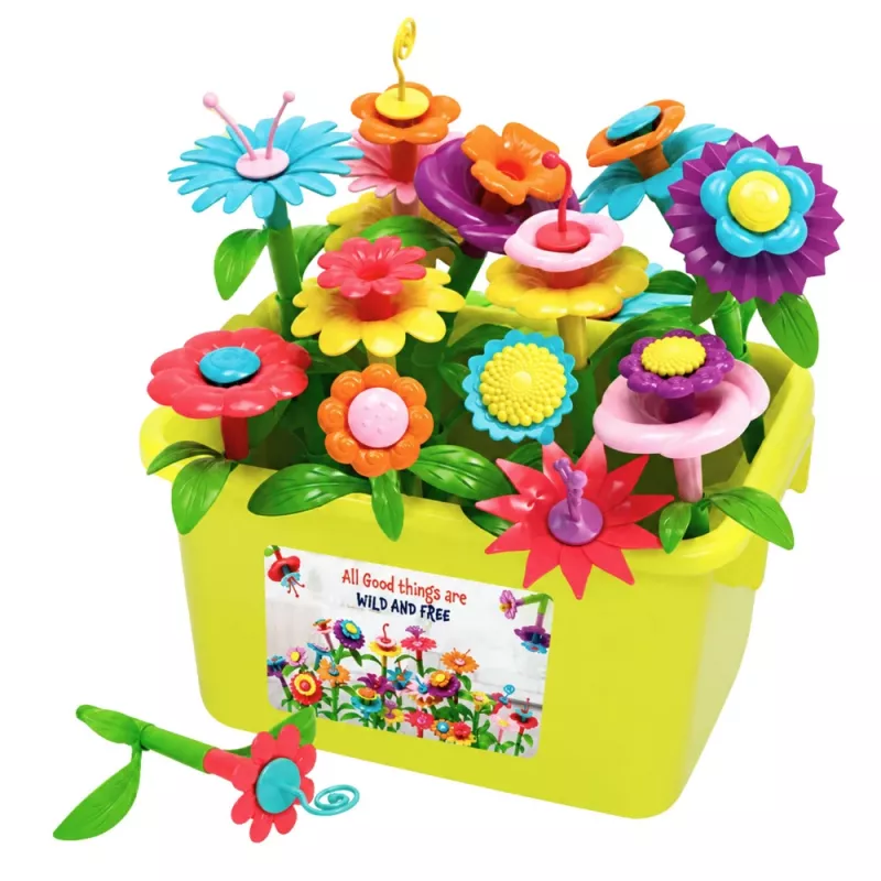 LEAN TOYS bouwstenen bloemen kleurrijke bloementuin in karton 73 stuks