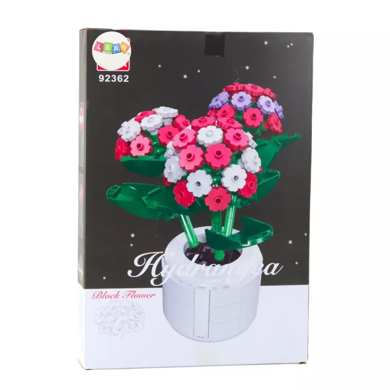 LEAN TOYS Bouwstenen Roze Hortensia in Pot 342 Onderdelen