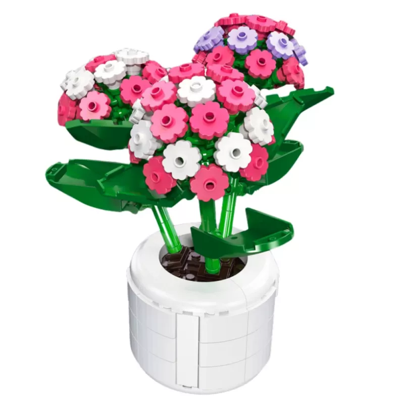 LEAN TOYS Bouwstenen Roze Hortensia in Pot 342 Onderdelen