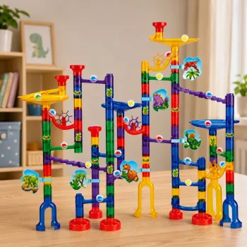 LEAN TOYS bouwset kogelbaan tunnel kleurrijke dinosaurussen 192 delen