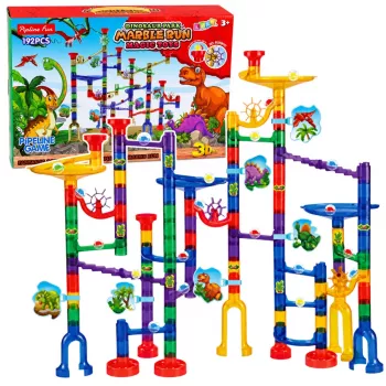 LEAN TOYS bouwset kogelbaan tunnel kleurrijke dinosaurussen 192 delen