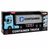 LEAN TOYS containervrachtwagen met openslaande deuren, licht en geluid – blauw, 54 cm