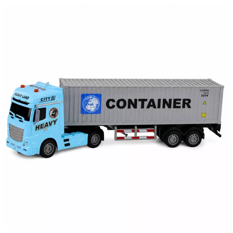 LEAN TOYS containervrachtwagen met openslaande deuren, licht en geluid – blauw, 54 cm