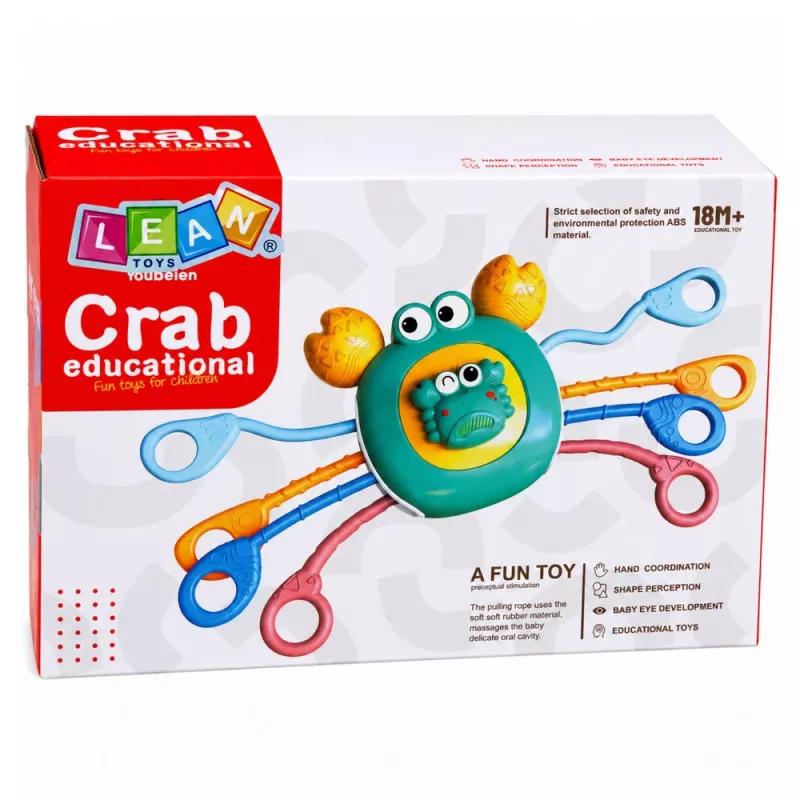 LEAN TOYS krab sensorisch speelgoed voor peuters rammelaar bijtring blauw