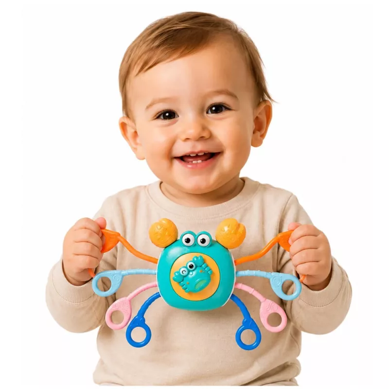 LEAN TOYS krab sensorisch speelgoed voor peuters rammelaar bijtring blauw