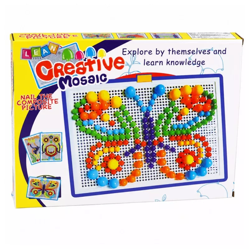 LEAN TOYS creatieve set button-mozaïekpuzzel paddenstoel-pinnetjes koffer 300 stuks