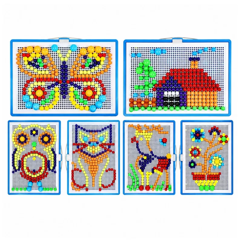 LEAN TOYS creatieve set button-mozaïekpuzzel paddenstoel-pinnetjes koffer 300 stuks