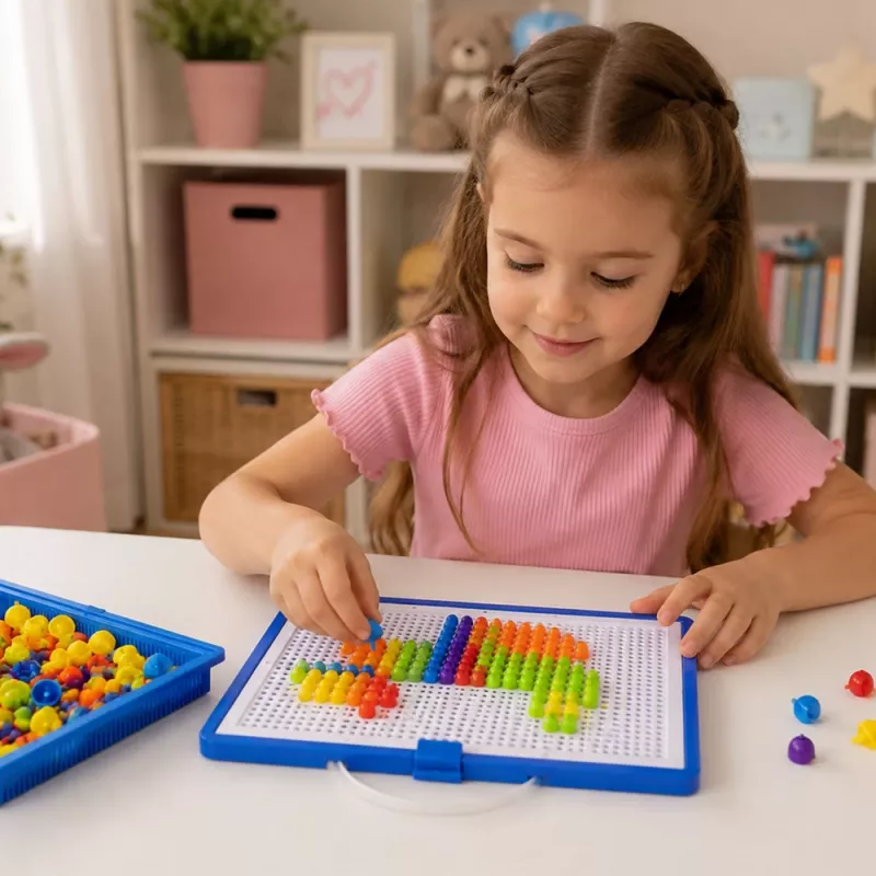 LEAN TOYS creatieve set button-mozaïekpuzzel paddenstoel-pinnetjes koffer 300 stuks
