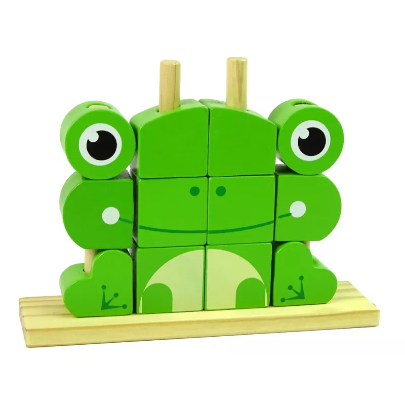 LEAN TOYS Creatieve ruimtelijke houten blokken 3D kikkerpuzzel