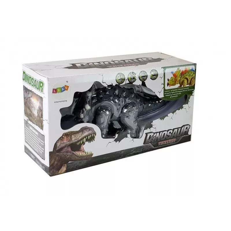 LEAN TOYS dinosaurus op batterij Triceratops grijs