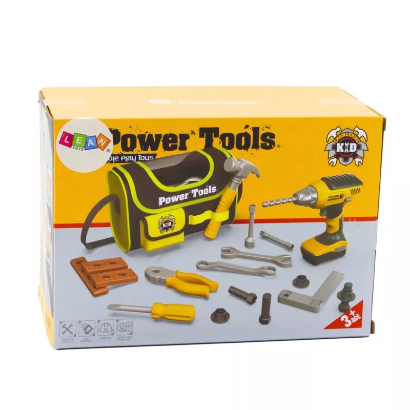 LEAN TOYS DIY kit gereedschapstas voor accuboormachine, 600D polyester, zwart met rode accenten