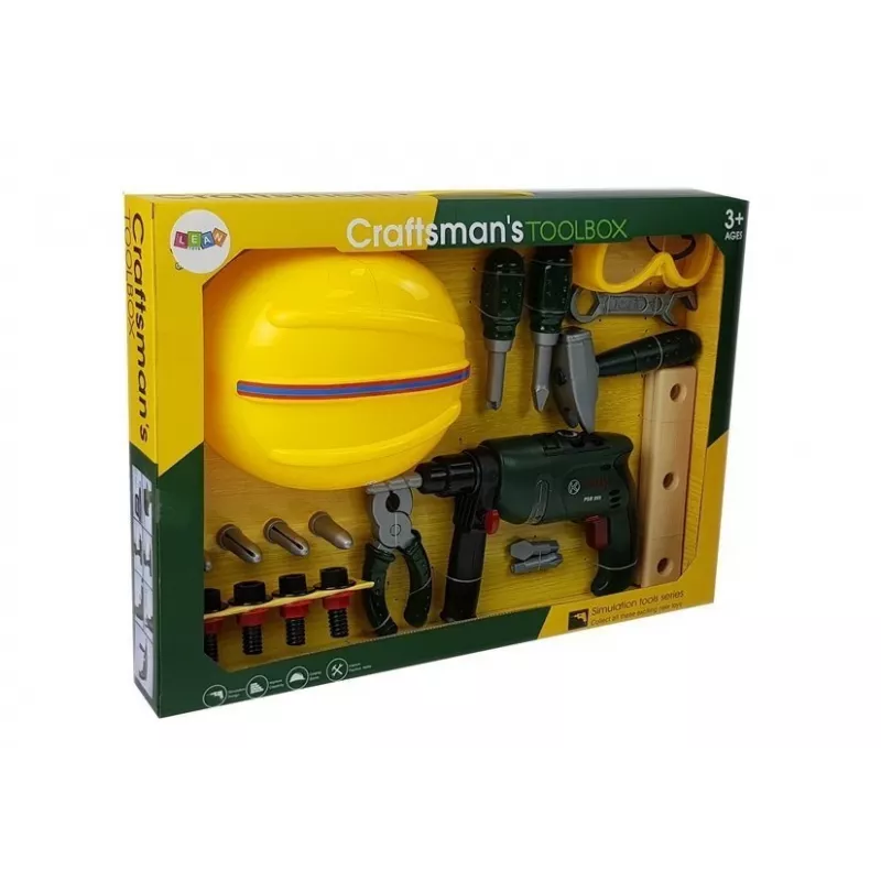 LEAN TOYS DIY set accuboormachine, veiligheidsbril en helm