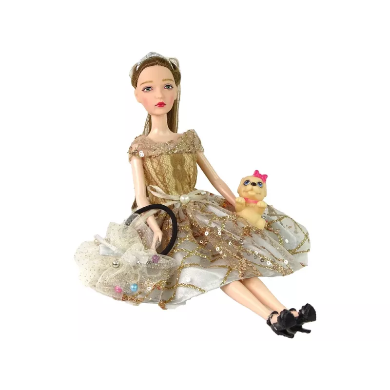 LEAN TOYS Pop voor kinderen Emily met hond lang haar