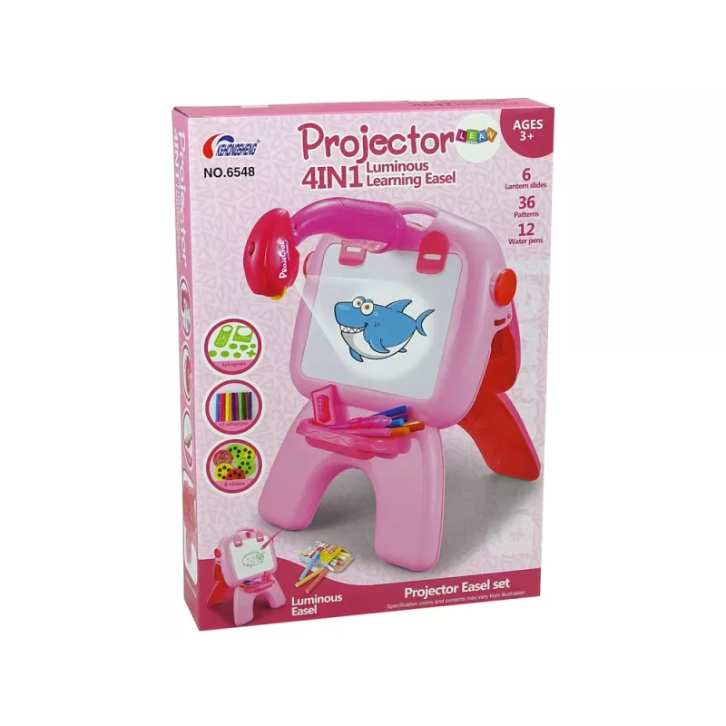LEAN TOYS dubbelzijdig bord krijtstiften standaard projector afbeeldingen roze