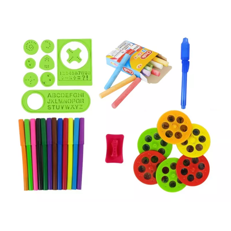 LEAN TOYS dubbelzijdig bord met krijtstiften, standaard en projector voor afbeeldingen, rood